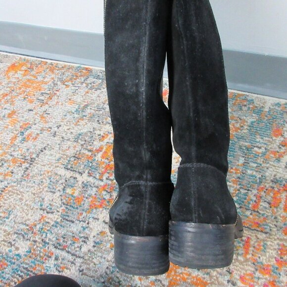 Michael Kors Leather Knee High Riding Tall Boots Women 7.5 Black Low Heels 1034 - Picture 6 of 15